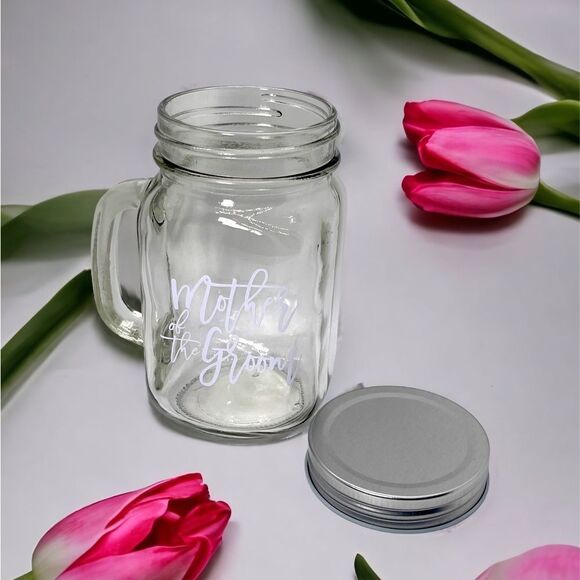 NWT Wool + Pepper Co. MOTHER OF THE GROOM Glass Mason Jar Cup with Handle - Picture 2 of 3